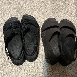 2 pairs CROCS Brooklyn Brown and Black Women's Sandals size 8